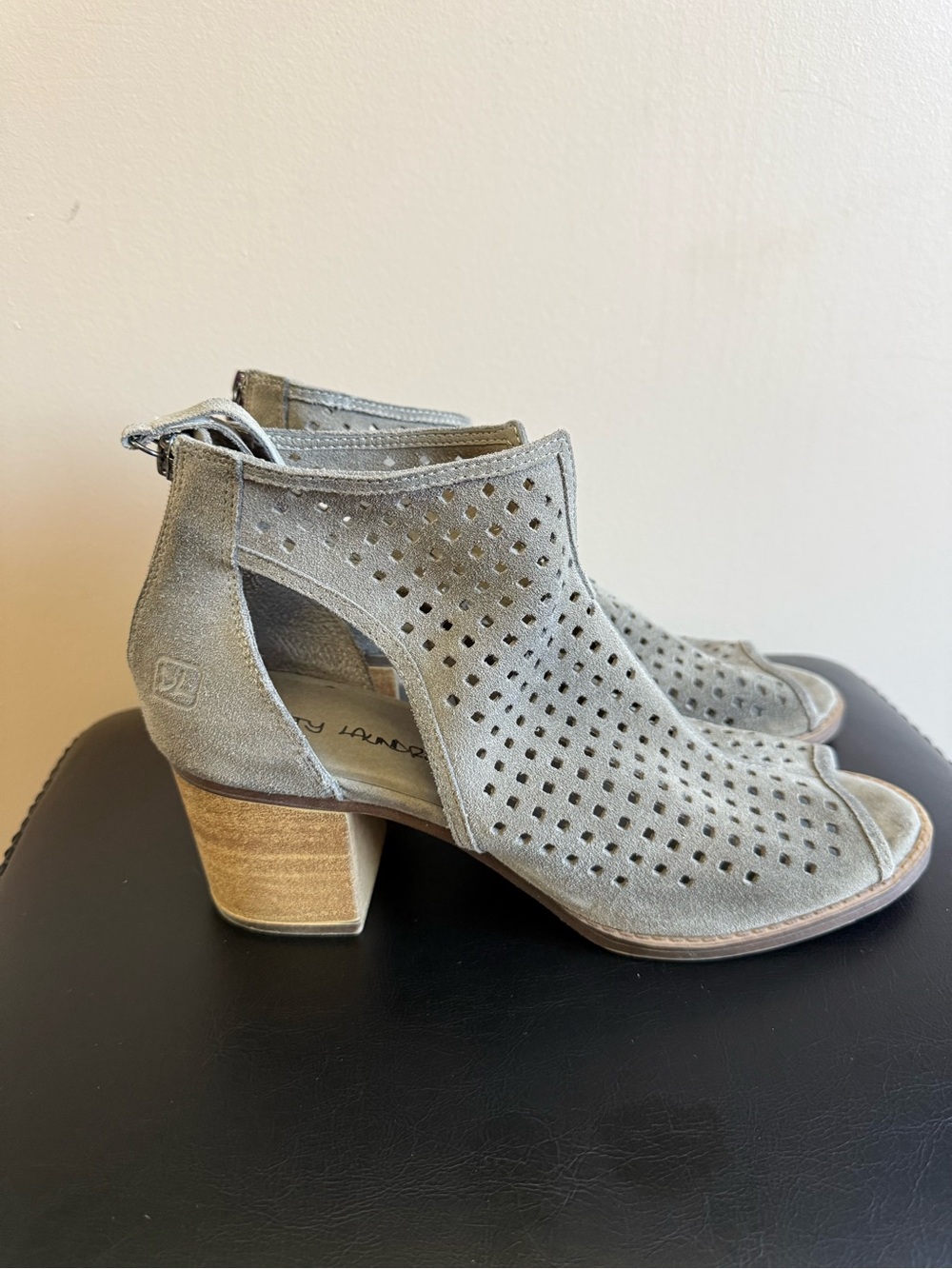 Dirty Laundry Grey Suede Peep-Toe Cutout Block Heel Booties